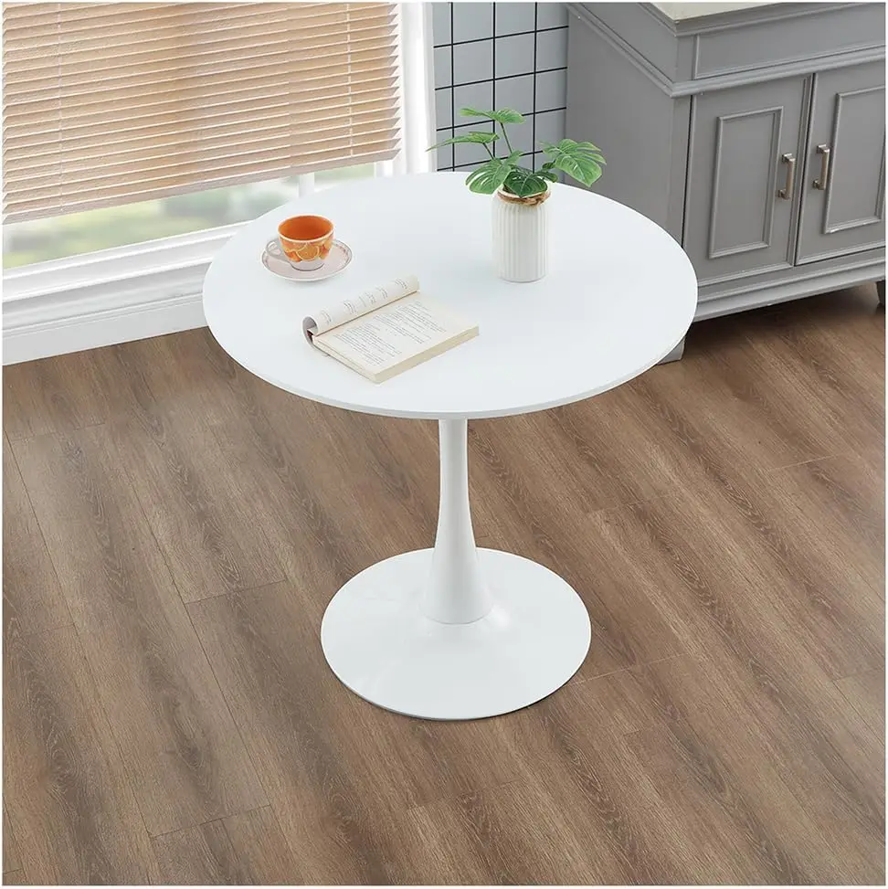

23.4' Tulip Dining Table, White, Perfect for 2-4 People, Mid-Century Modern Style, Round MDF Top with Sturdy Base for Dining