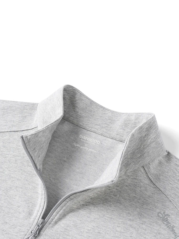 SIMWOOD 2025 Spring New Regular Fit 230gsm Breathable Sorona Fabric Long Sleeve T-shirts Men Half-zip Basic Tops image 3