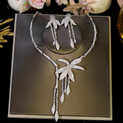 Luxury Wedding Party Zircon Flower Necklace Set Bridal Jewelry Women conjunto collar y pendientes conjuntos femininos elegantes