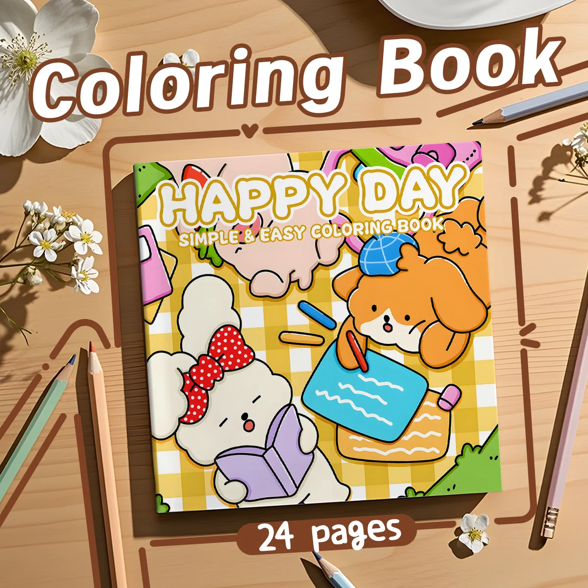 24 Page Coloring Book With The Theme Of Happy Life, Pearl paper cover 120g thick paper,The Happy Lives Of Various Small Animals
