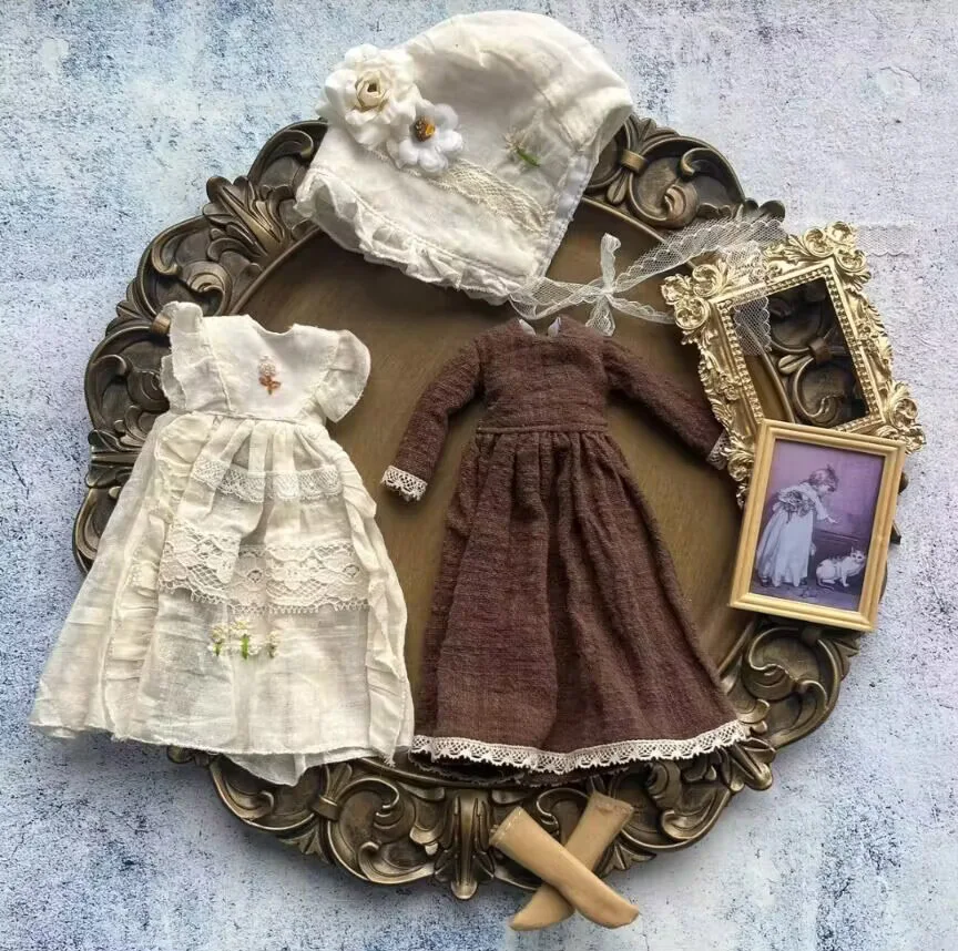 2026 Retro Vingtage Set 4pcs Blythe Embroidered hat/skirt/vest skirt/socks 1/6 30cm(Fit for azone,Pullip,Ob22/24/26, Licca)