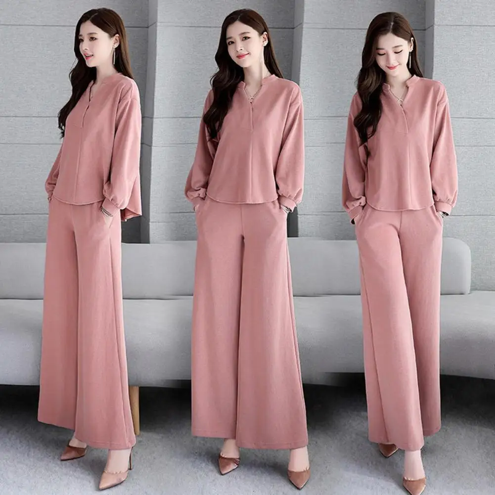 Women\'s Suits 2021 Spring Autumn New Fashion Korean Style Loose Tops Wide Leg Pant Two Piece Set Women Plus Size Clothing Ladies