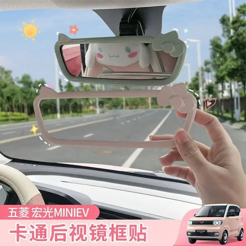 Kawaii sanrio anime hello kitty zum Wuling Bengo Spiegel dekorativen Rahmen niedlichen Cartoon Auto Innen dekorative Aufkleber Zubehör