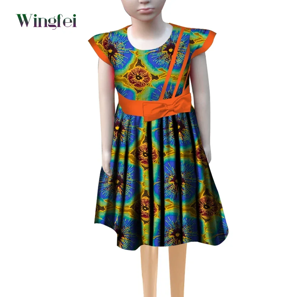 African Dresses for Children Fashion Girl Dresses Dashiki Party Dress Sleeveless Kid's Pleated Dresses African Clothes WYT252