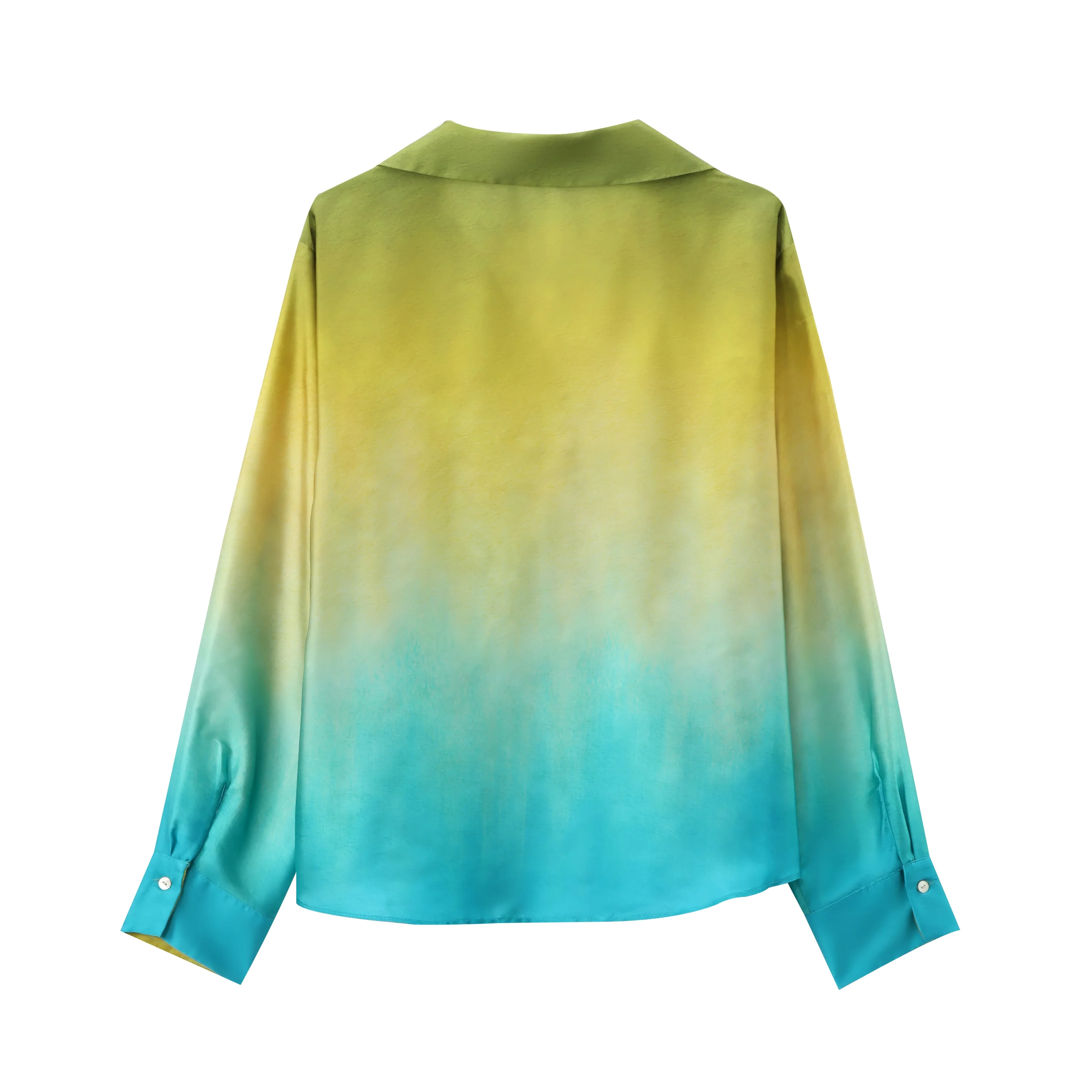 TRAF camicia da donna con cerniera in raso stampato Tie-Dye femminile 2024 camicia a maniche lunghe con scollo a V allentato estivo camicetta Y2K