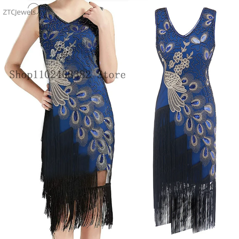 

Womens 1920s Art Deco Fringed Sequin 20s Flapper Drsss Gatsby Long Fringed Beaded Cosplay Costumes