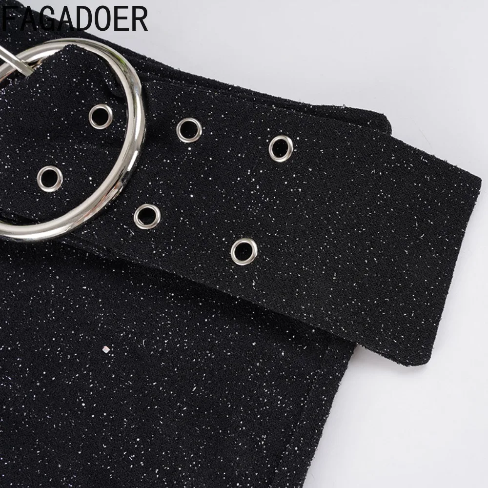 FAGADOER مثير تألق المرقعة Bodycon السراويل للمرأة بلون التعميم حزام خصر السراويل الإناث الشارع الشهير قيعان جديد