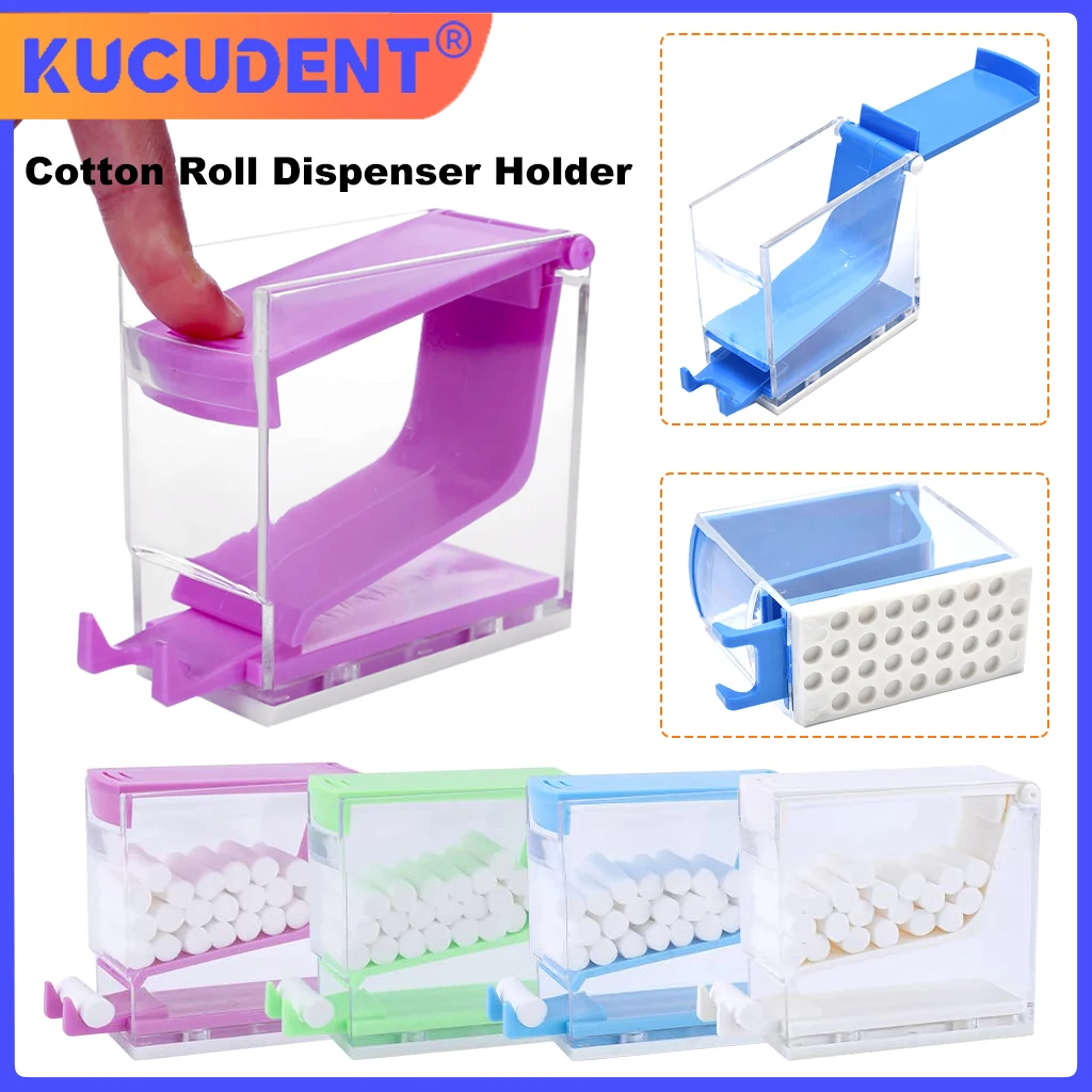 

Dental Cotton Roll Dispenser Holder Press Type Box Fake Teeth Retainer Case White Blue Cotton Rolls Organizer Dentistry Tools