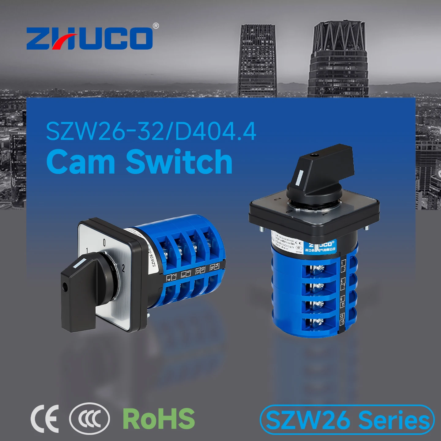 Zhuco 2/3 Position Selector Switch 32A 690V, 16-Terminal Universal Rotary Cam Selector with Locking Switch, Suitable for Distribution Cabinets, Machine Tools, Industrial Panels (Szw26-32, on Off On, on Off, on on)