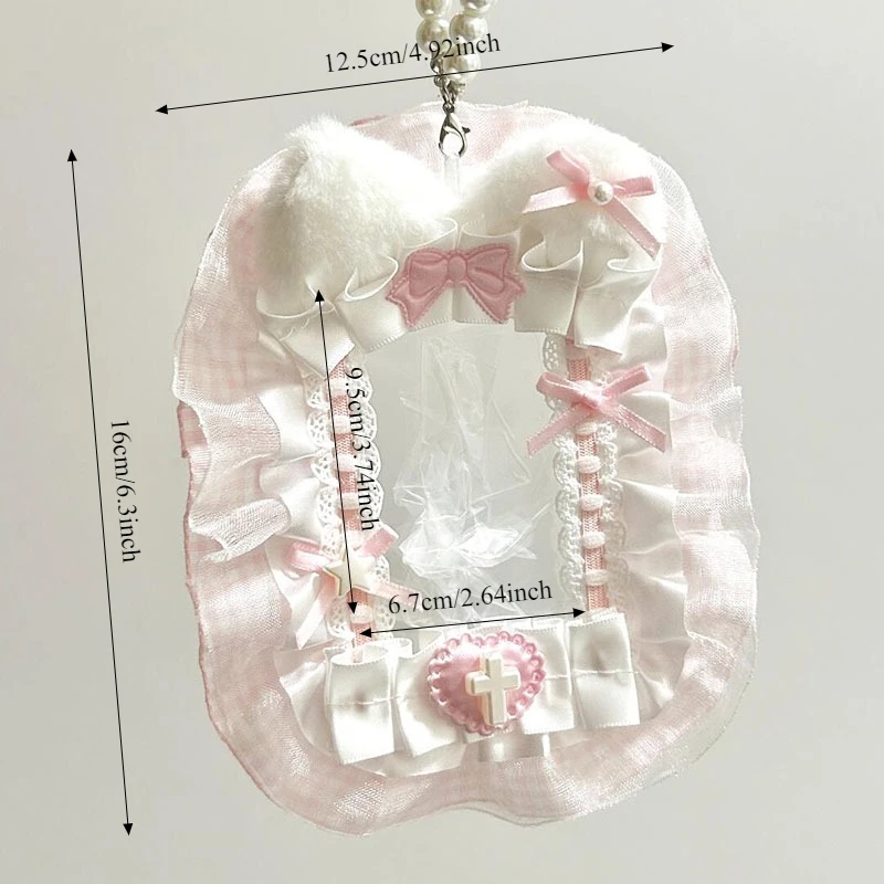 Süßer Lolita-Spitzen-Fotokartenhalter, handgemachter Schleifen-Perlen-Fotokartenrahmen, K-Pop-Idol-Kartenhalter-Anhänger, Taschen-Itabag-Zubehör – Detail 6