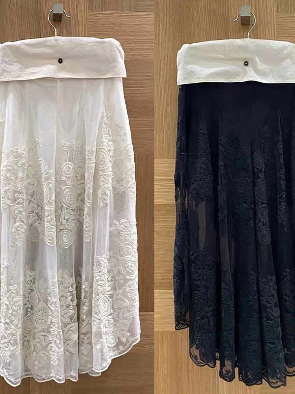 

Spring 2026 Early Bells Flared Pants with Embroidered Lace Inner Short Transparent Side Split Long Skirt Pants Individual Style