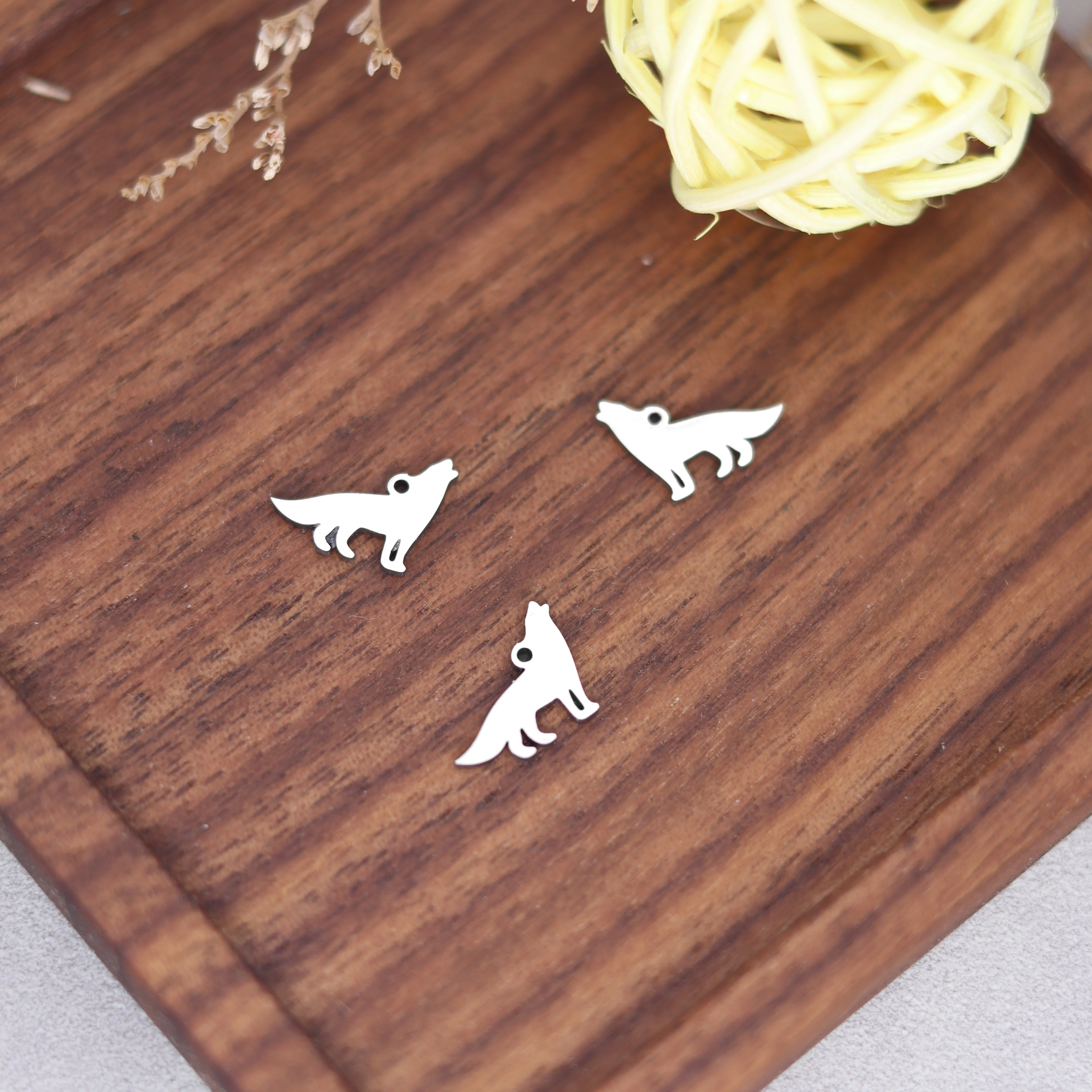 3Pcs Mini diy Bracelets Charms Cute Animal Dog Cat Sun Fire Stainless Steel Pendant Fit Jewelry Making Craft Handmade Accessorie