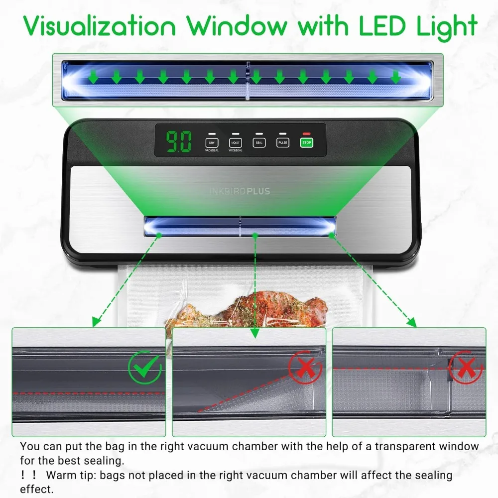 INKBIRD Food Vacuum Sealer Machine, Sealing-Time Countdown& Viewable Window, Built-in Cutter and Roll Storage(Up To 20ft)