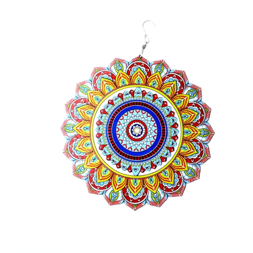 Metal Mandala Wind Spinner 3D Hanging Ornament Outdoor Garden Decor Yard Art Kinetic Sculpture Lawn Patio Pastoral Style