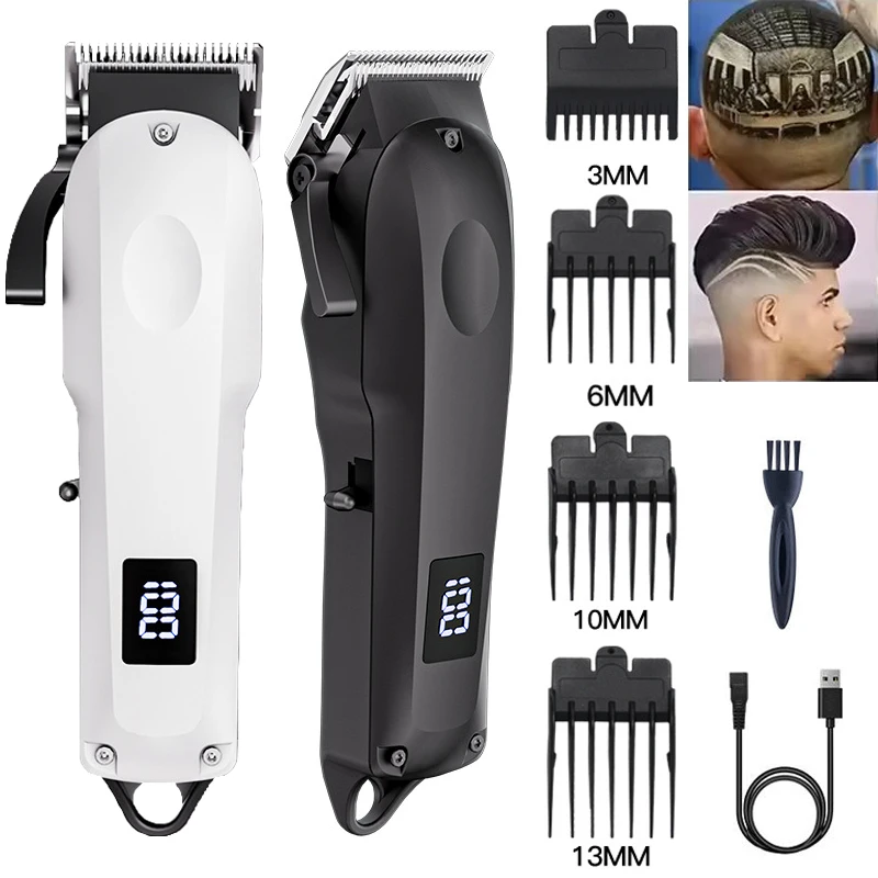 

Men's Professional Electric Barber Hair Trimmers Cordless Carved Hair Clipper USB Rechargeable LCD Display Body Beauty Clipper