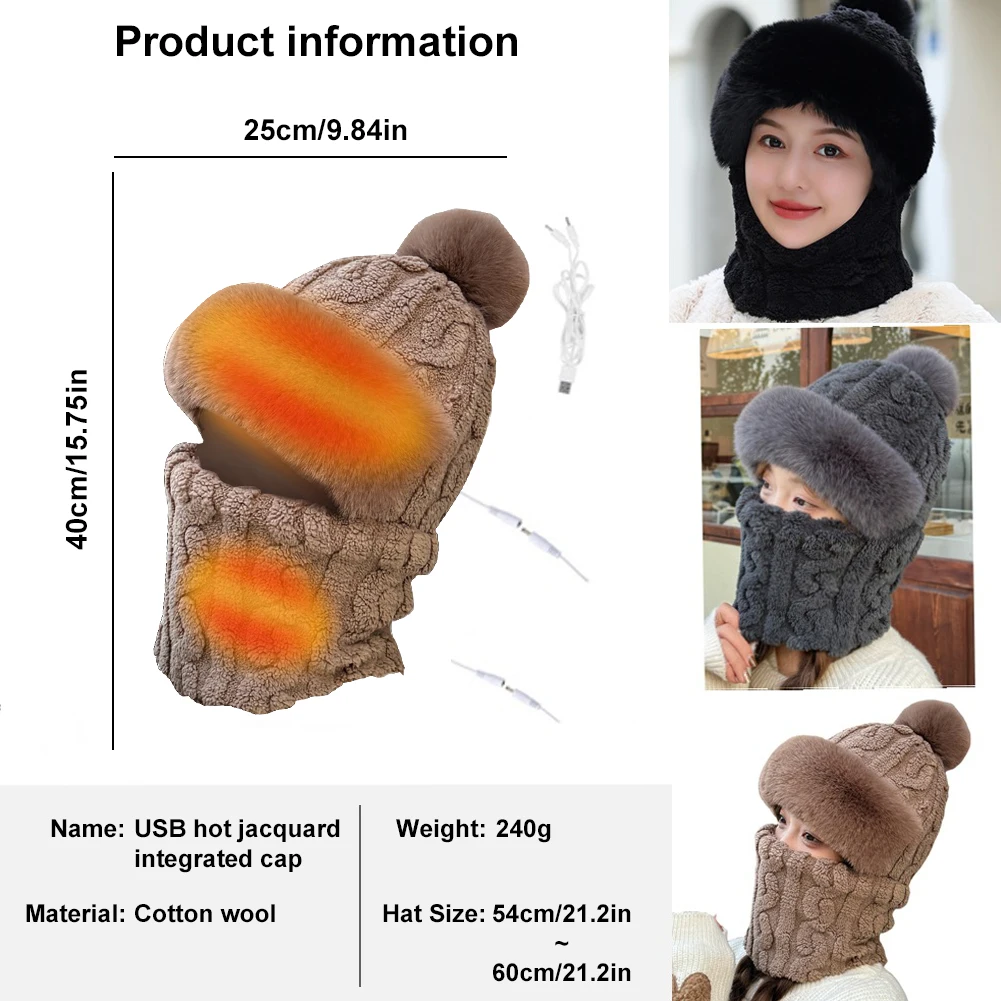 อุ่นคออุ่นหมวก USB Half Finger ถุงมือและ USB ไฟฟ้า Plush Beanie หมวกผ้าพันคอ Windproof อุ่นผ้าพันคอหมวกป้องกันหู