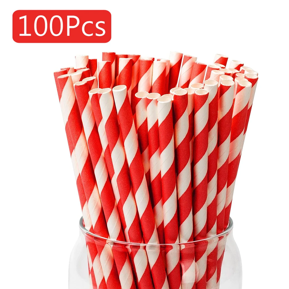 100pcs Disposable Biodegradable Paper Straws, Suitable for Cocktails, Milkshakes, Coffee, Lemonade, Juice, Size 7.8'' X 0.24''