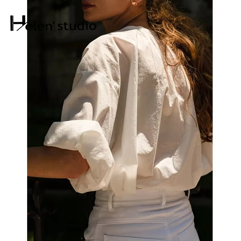 Original 100% Cotton Elegant Long-Sleeved Shirt New Women\'s Blouses And Shirts Korean Quality Office Lady Long Sleeve Top
