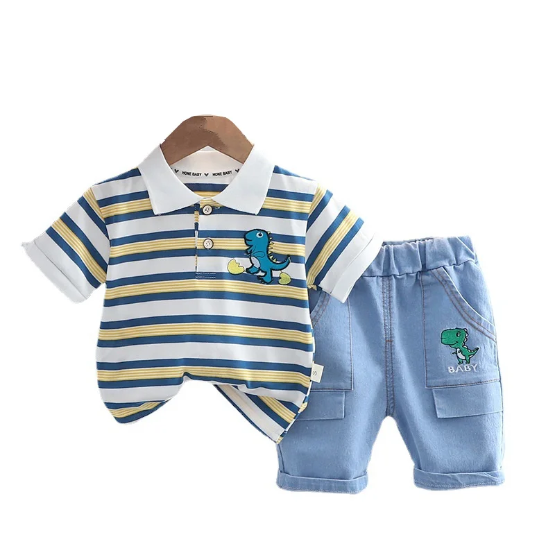 

Новинка, летняя детская одежда, костюм, модная футболка и шорты в полоску для мальчиков и девочек, 2 шт./компл., повседневный костюм для малышей, детские спортивные костюмы