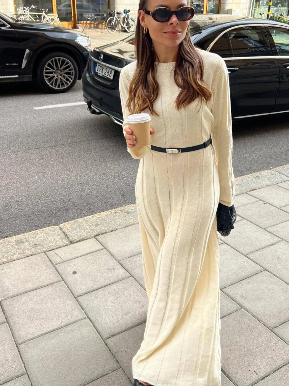 Pull Long tricoté hiver Dr rond Ne couleur Pure automne hiver femme Faion trajet Sle jupe longue