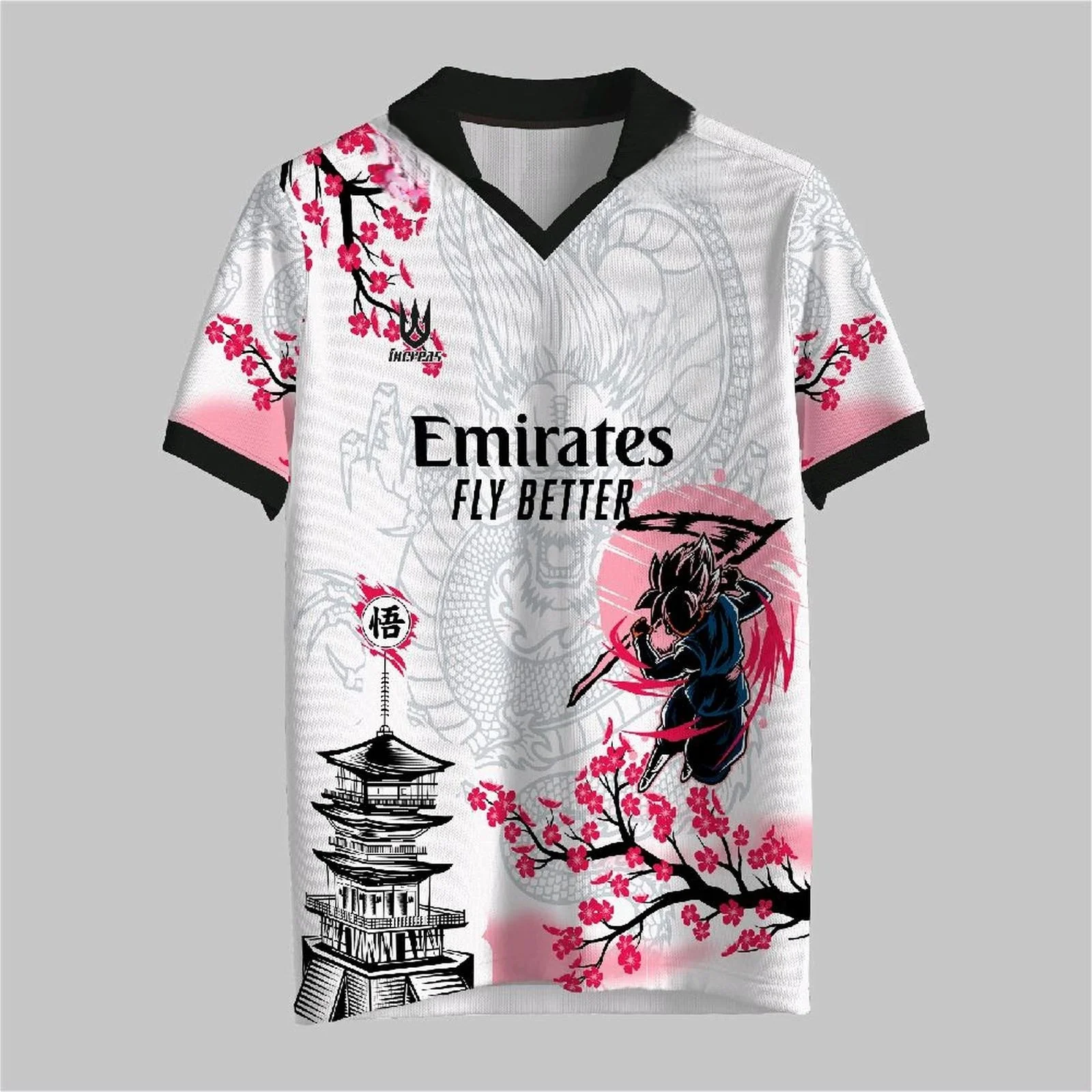 Dragon Ball x Emirates Goku Sakura Japanischer Stil Trikot Anime Fußball Fan T-Shirt für Herren