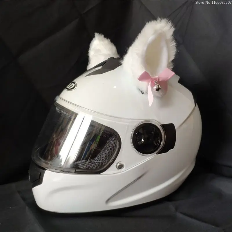 1 Pair Helmet Cat Ears Decoration with Bells Detachable Plush Ear Accessories for Motorcycle E-Scooter Female Rider Ski Helmet