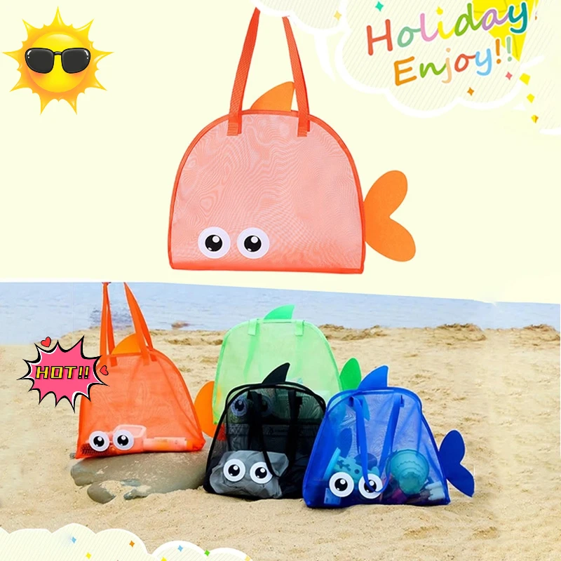 

Summer New Net Beach Bag Large Mesh Storage Bag Cute Big Eyes Carp Shape Mesh Handbag Travel Swimming Shoulder Bag Children' Bag