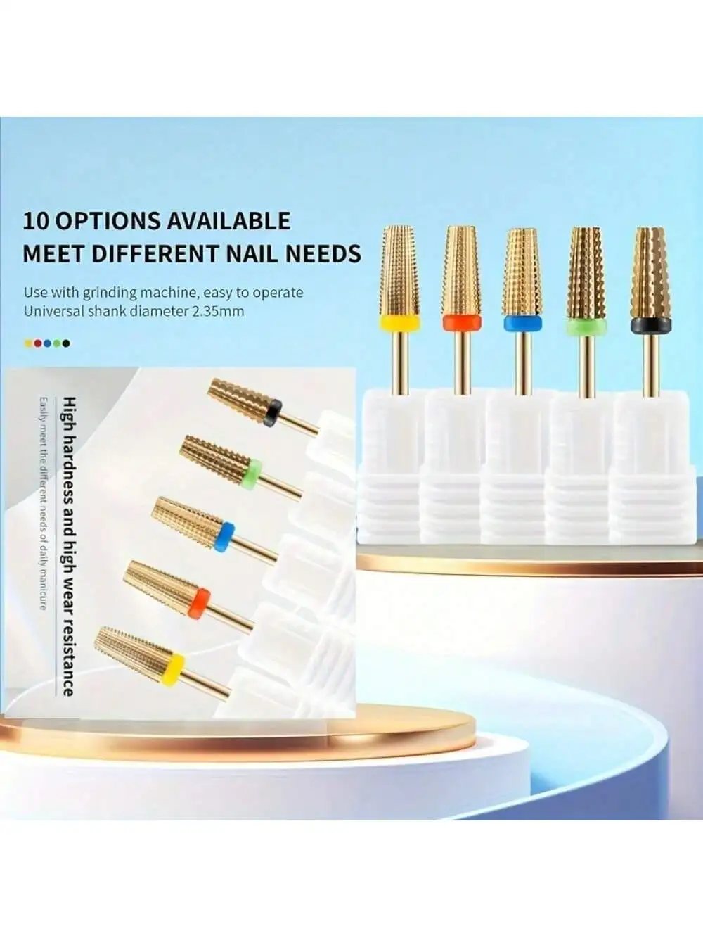 1/5個のタングステン鋼ネイルドリルビットセット - 金メッキラインストーン、2.35mmユニバーサルシャンク。 プロのネイルケア/フットケアツール