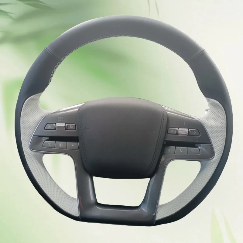 

Custom Hand-stitched Black Anti-slip Comfy Genuine Leather Car Steering Wheel Cover For Byd Yuan UP Model 2024 Auto Interior
