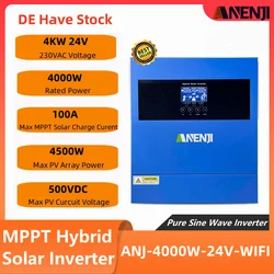 Inverter ibrido 4000W 24V Inverter solare ibrido fotovoltaico 230VAC Max PV 60-500V Costruisci 100A MPPT Caricatore solare per pannello solare