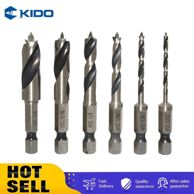 6Pcs 1/4" Hex Shank Stubby Drill Bit Set HSS Imperial Twist Drill Bit for Metal Quick Change for Metal Concrete Wood Wall