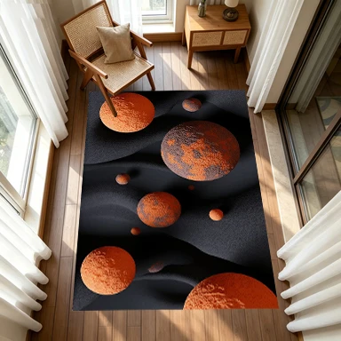 3D Orange Textured Spherical Planet Carpet Floor Decoration Abstract Modern Art Non-Slip Carpet Suitable for Living Room Office Decor