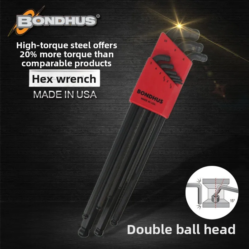 

US BONDHUS Set Double Ball End Hex Key Wrenches 67099 67037 Metric and Imperial High Quality Tools for Precise Work