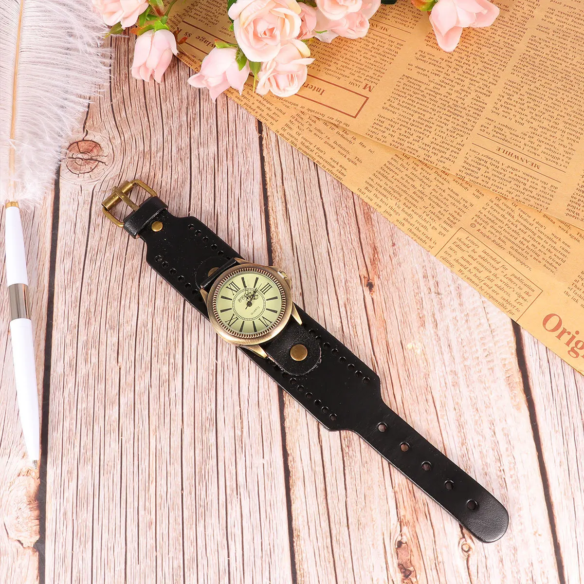 

1 шт. винтажные римские наручные часы для женщин ретро ремешок для часов женские наручные часы-браслет черные