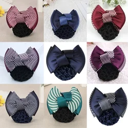 New Stripe Ribbon Bow Hair Clip Hair Pins Bun Net Snood Hair Cover Headband for Women Wedding Accessories Pony Tail Holder