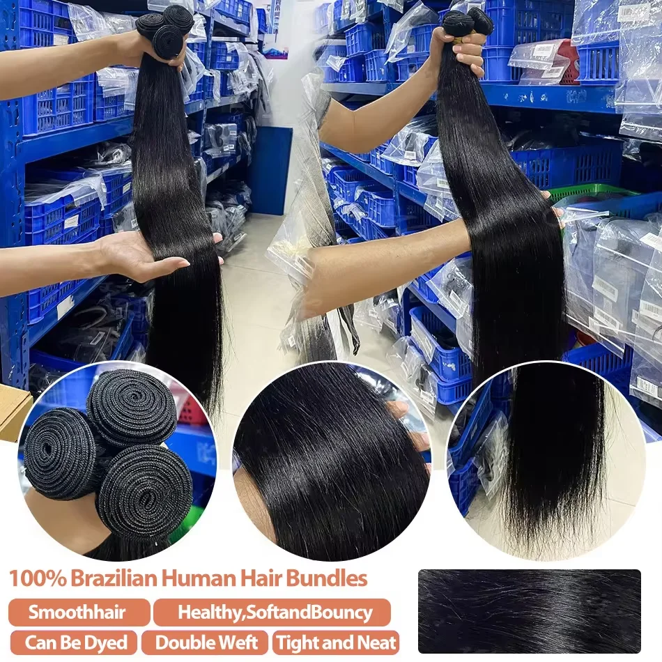 العظام مستقيم غير المجهزة 100% حزم الشعر البشري صفقة 30 36 بوصة البرازيلي عذراء 4 حزم وصلات شعر خام اللون الطبيعي