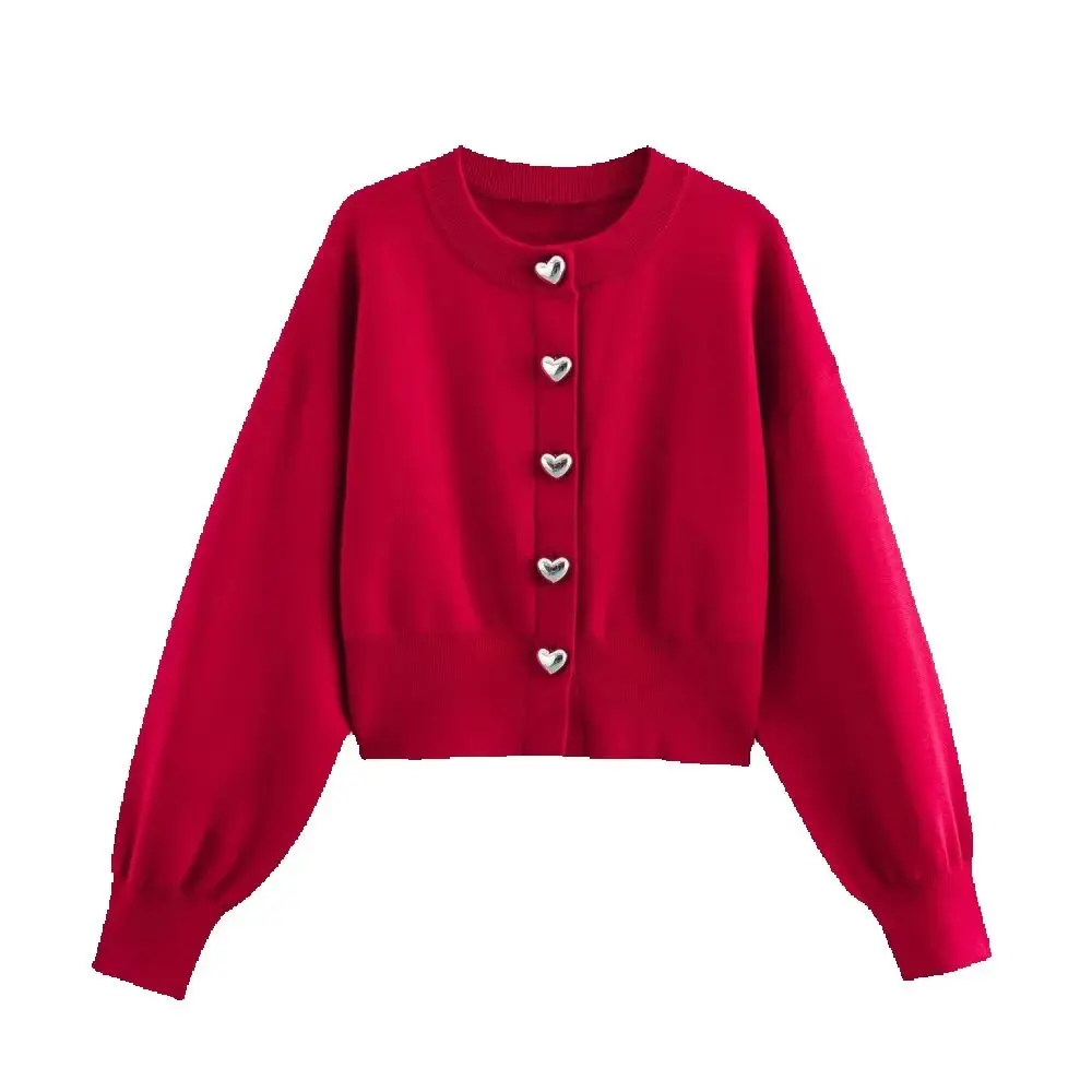 

Женский вязаный свободный топ с круглым вырезом и длинными рукавами на пуговицах в форме сердца, осень/зима, новый стильный темпераментный кардиган