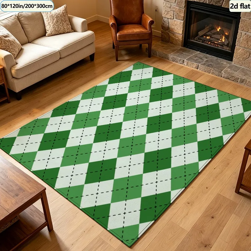 1 Piece of Green Argyle Rug, Soft and Comfortable, Suitable for All Seasons, Lightweight and Easy to Maintain, Home Decor, Living Room Decor, Bedroom Decor, Entryway Decor, Autumn, Winter
