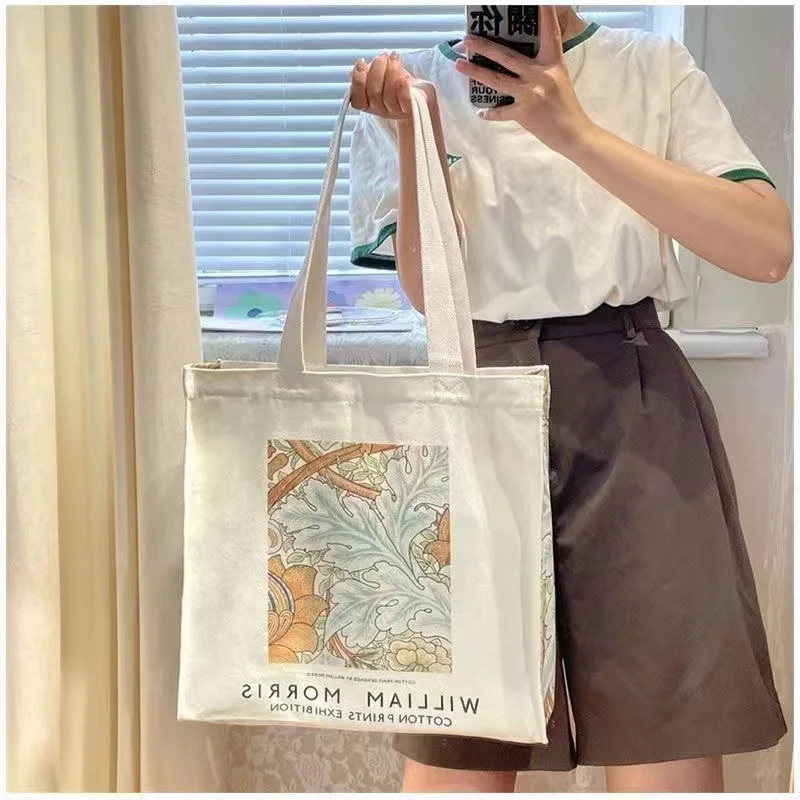 Extra Thick Canvas Female Shoulder Bag Van Gogh Morris Vintage Oil Painting Zipper Books Handbag Large Tote For Women Shopping