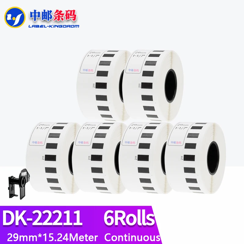 6Rolls Generic DK-22211 Label 29mm*15.24M Continuous Compatible for Brother QL-570/700/800/1060/1100 Label Printer  DK-2211