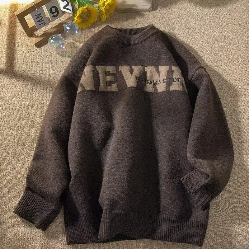 سترة رجالية كبيرة الحجم من American Sle مستديرة Ne محبوكة كاجوال بقلنسوة للزوجين لخريف وشتاء دافئ من ألياف البوليستر #5