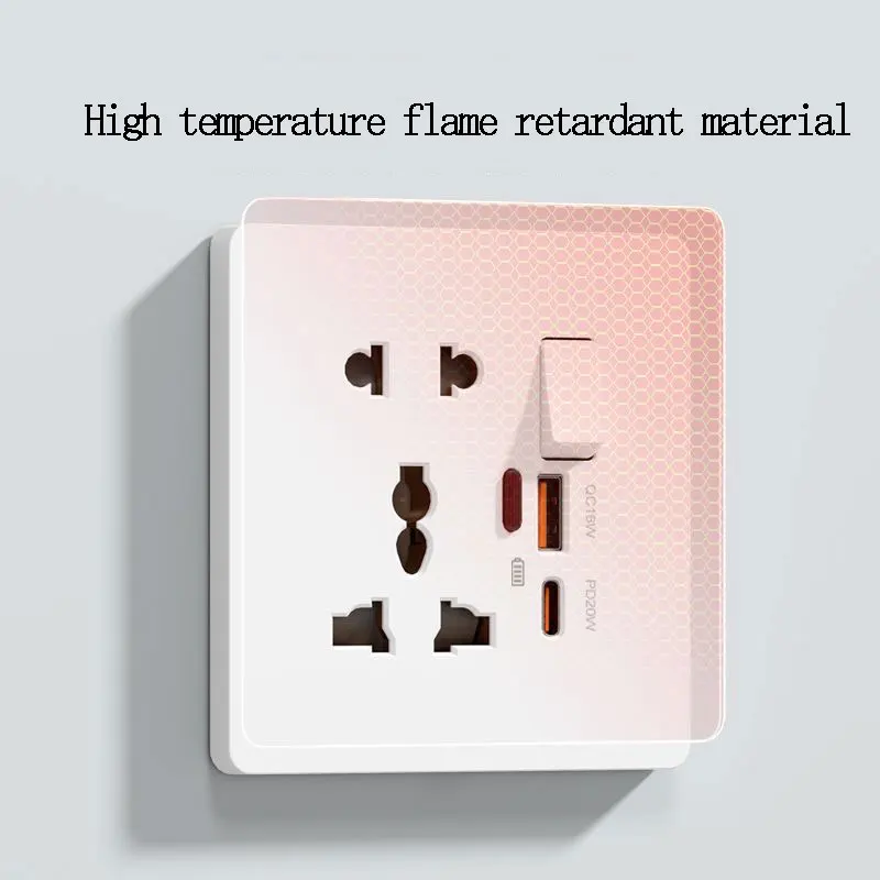 86 Type Wall Multifunctional 1Gang Five-Hole Socket With Switch Control Type-c Port Fast Charging 20W Usb Charging Socket Panel
