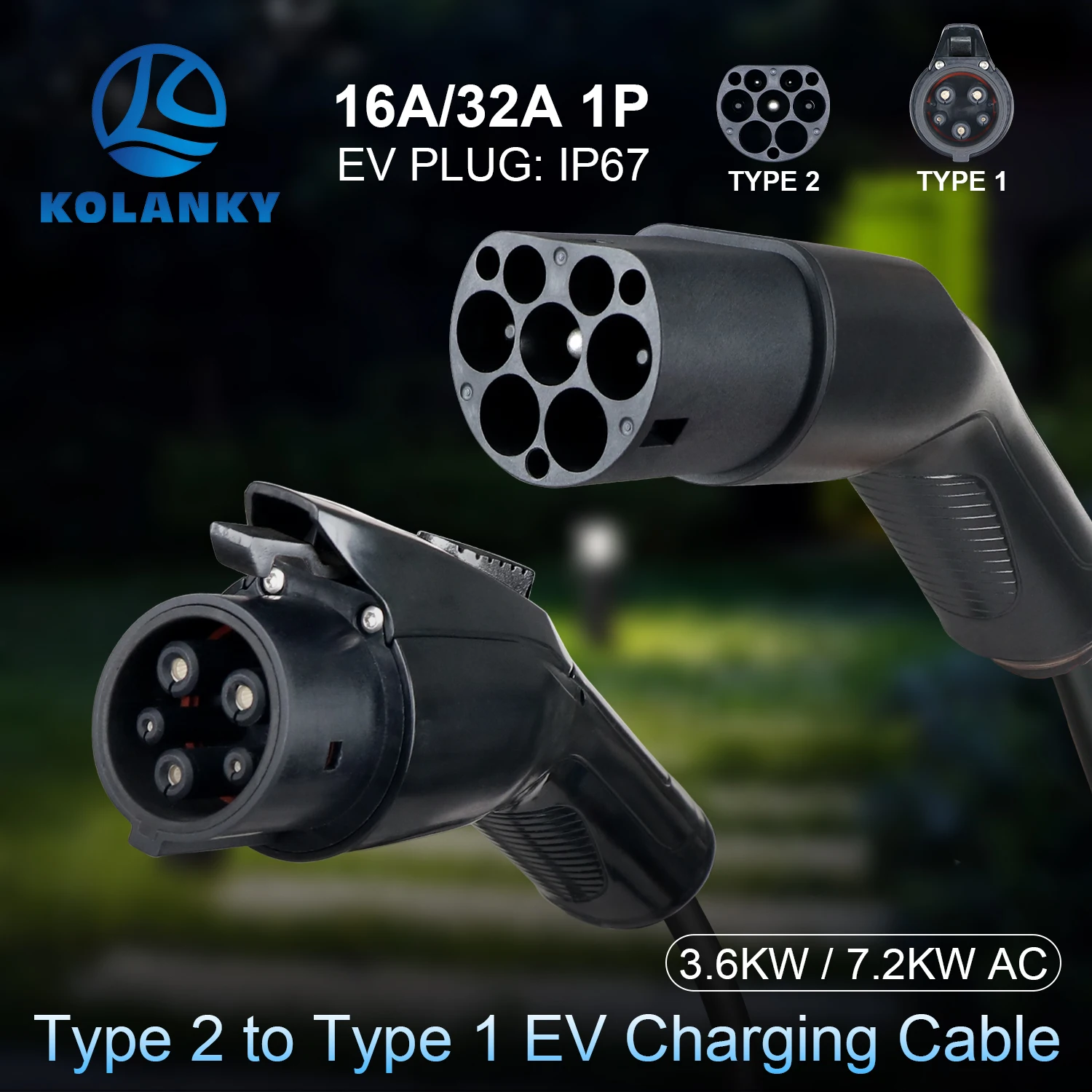 

Kolanky EV Charging Cable 16A 3.6KW 3.5M 32A 7.2KW 3M Type 2 To Type 1 Charging Cable For Electric Vehicle Car On Public Station