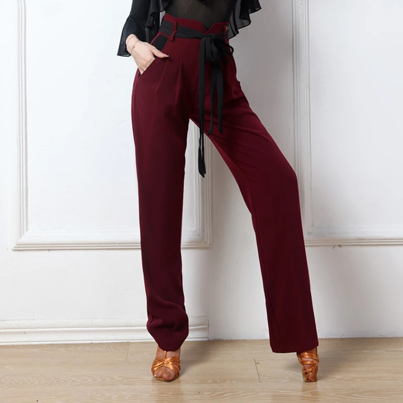 

Women's Latin Dance Pants Modern Dance Practice Costume Fashion High Waisted Dancing Trousers Tango Ballroom Dance Pants XH3029