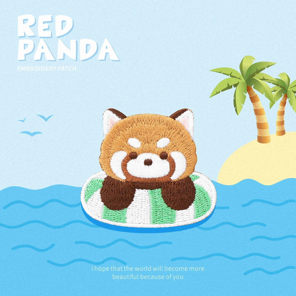 1 Piece Embroidered Cute Red Panda Design Patch Cute Iron On Patch for Clothing Jeans Jacket Decoration
