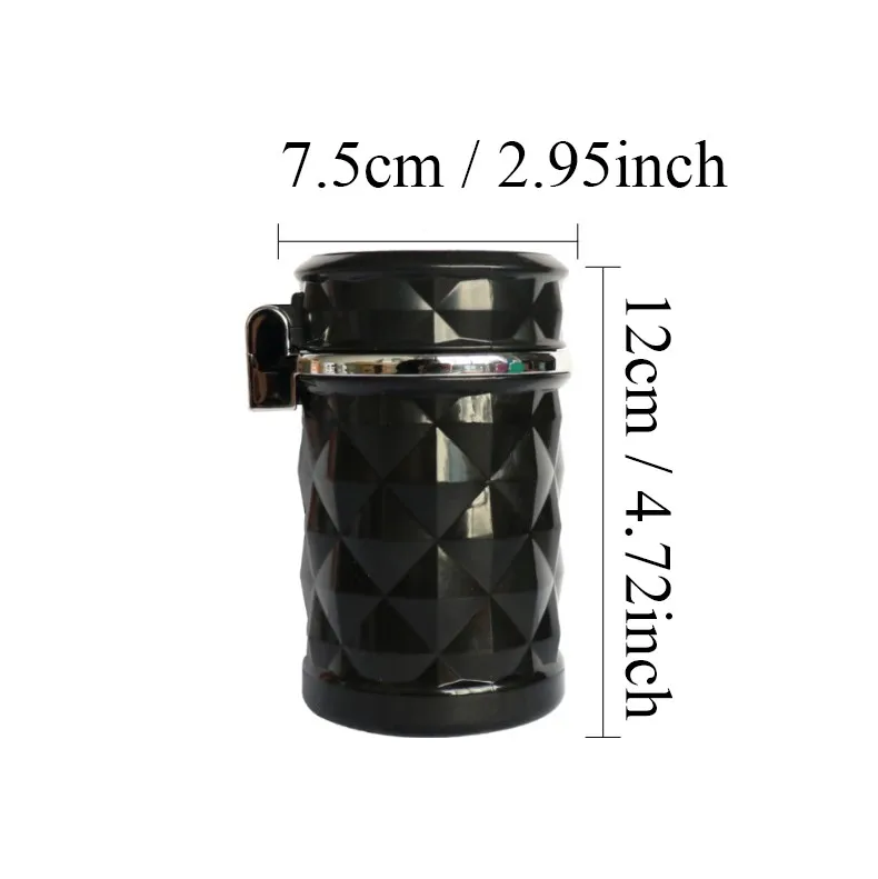 منفضة سجائر السيارة LED المقطوعة بالألماس - ملحق تلقائي مقاوم لدرجات الحرارة العالية مع ضوء متوهج لتوفير الدخان والرماد