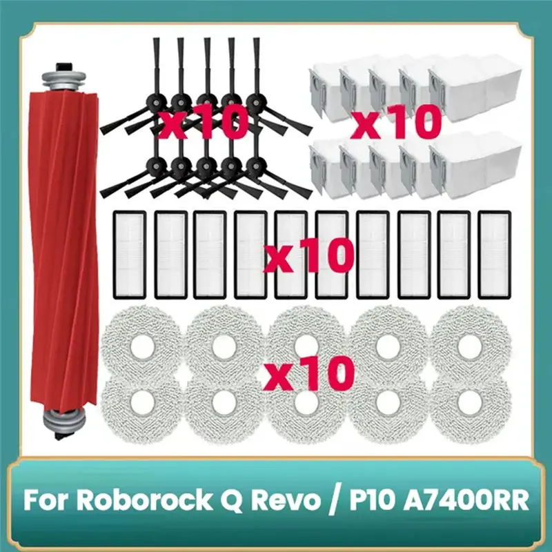 ABJO-For Roborock Q Revo / P10 A7400RR Parts Main Roller Side Brush Hepa Filter Mop Cloth Dust Bags Accessories