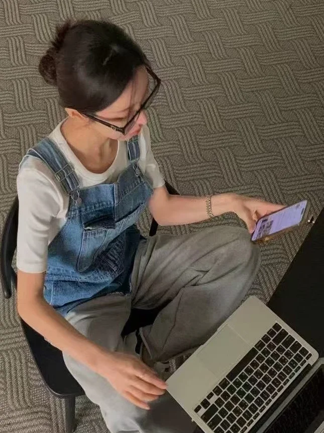 Salopette en Denim couleur Blo pour femmes, pantalon ample à jambes droites, pantalon Long bleu sur le côté, en coton, décontracté