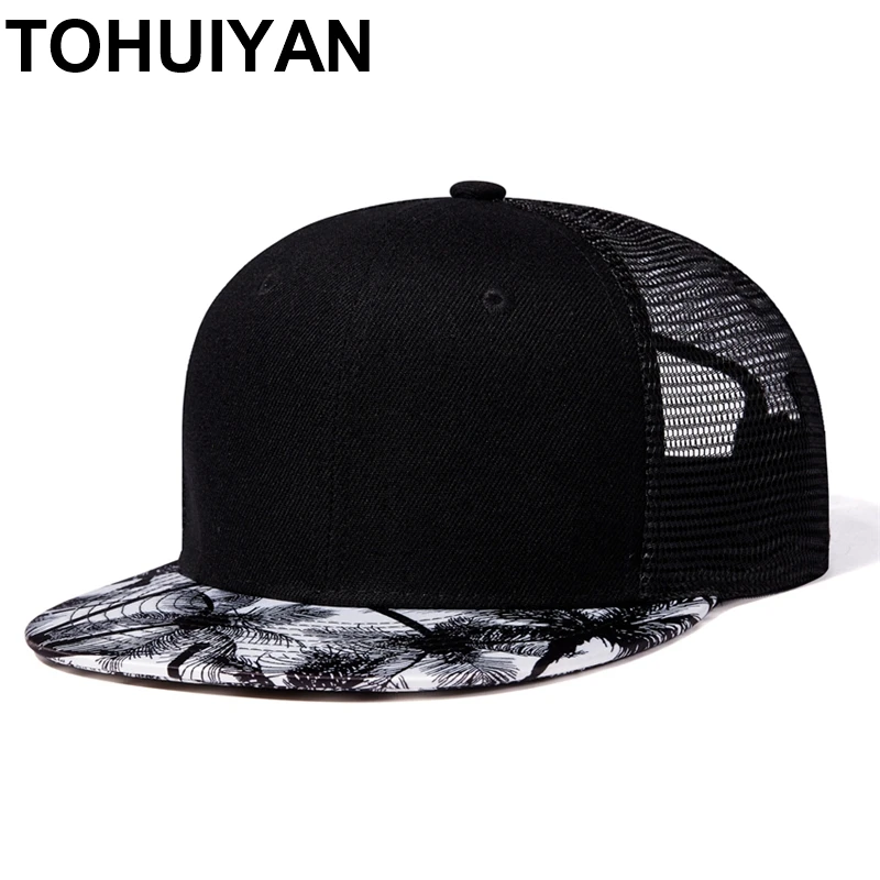 TOHUIYAN Coconut Tree Men Cap Summer Breathable Mesh Trucker Hat Unisex Streetwear Snapback Hats Brand Hip Hop Baseball Caps