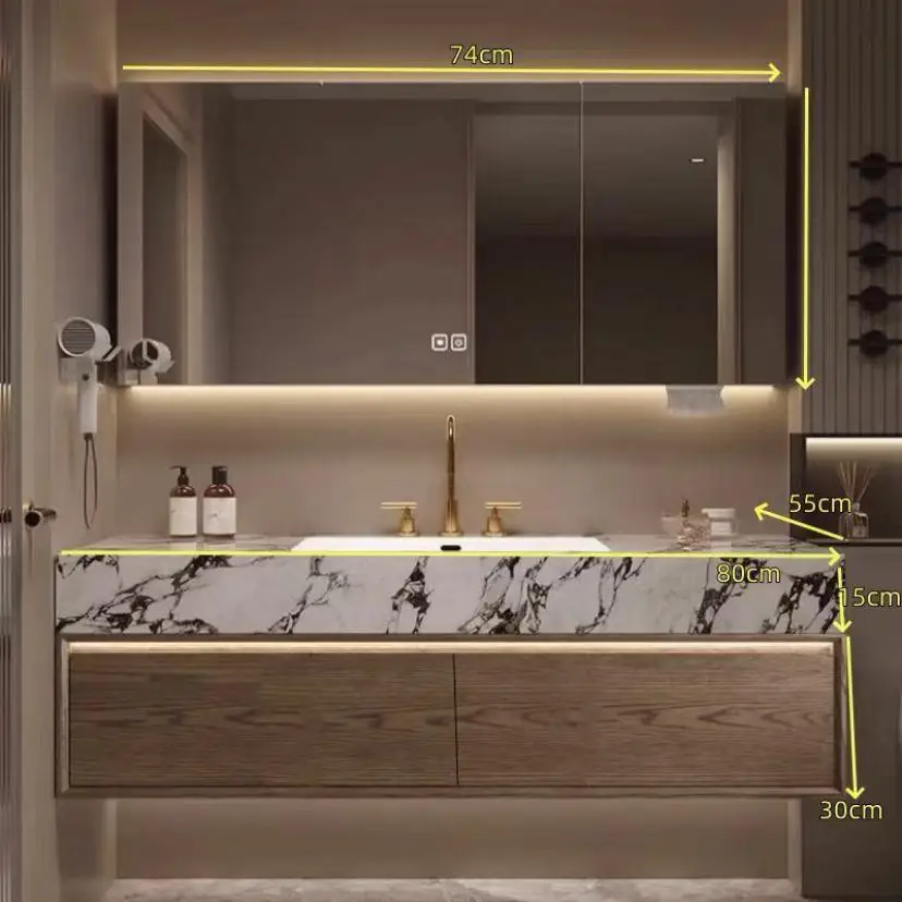 Red Oak Bathroom Cabinet Slate Seamless Washbasin Combination Washbasin
